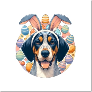 Bluetick Coonhound Celebrates Easter with Bunny Ears Posters and Art